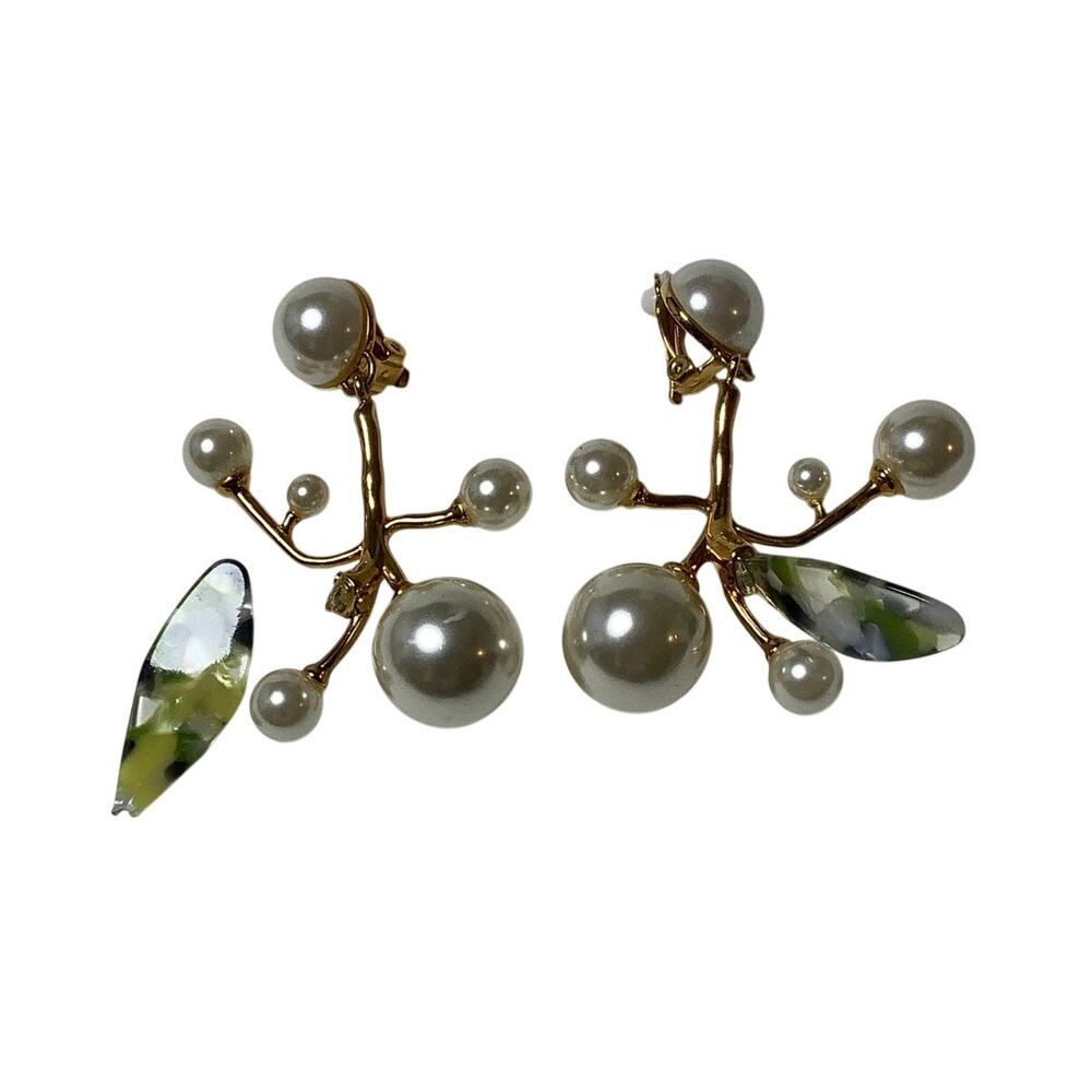 Lele Sadoughi *READ* Gold Pearl Crystal Branch Beanstalk Earrings A30-10